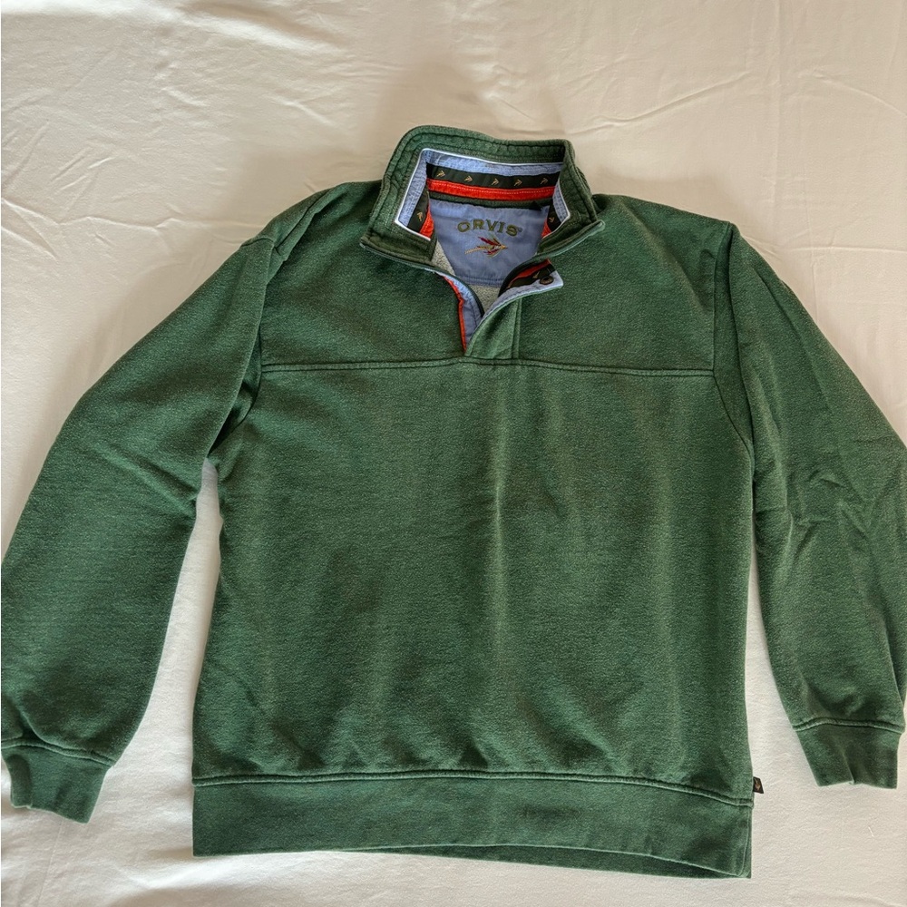 Men's 1/4 zip Orvis Signature Sweatshirt Green Large